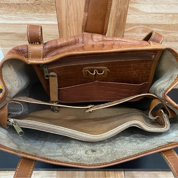 Vintage BRAHMIN Brown Embossed Croc Leather Medium Tote Shoulder Bag - Picture 12 of 16